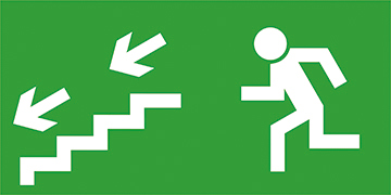 Znak kierunek do wyjścia ewakuacyjnego schodami w lewo w dół