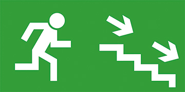 Znak kierunek do wyjścia ewakuacyjnego schodami w prawo w dół
