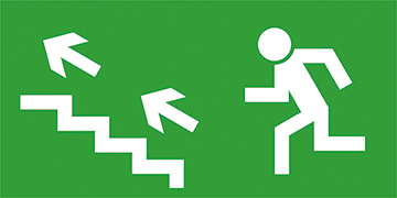Znak kierunek do wyjścia ewakuacyjnego schodami w górę w dół
